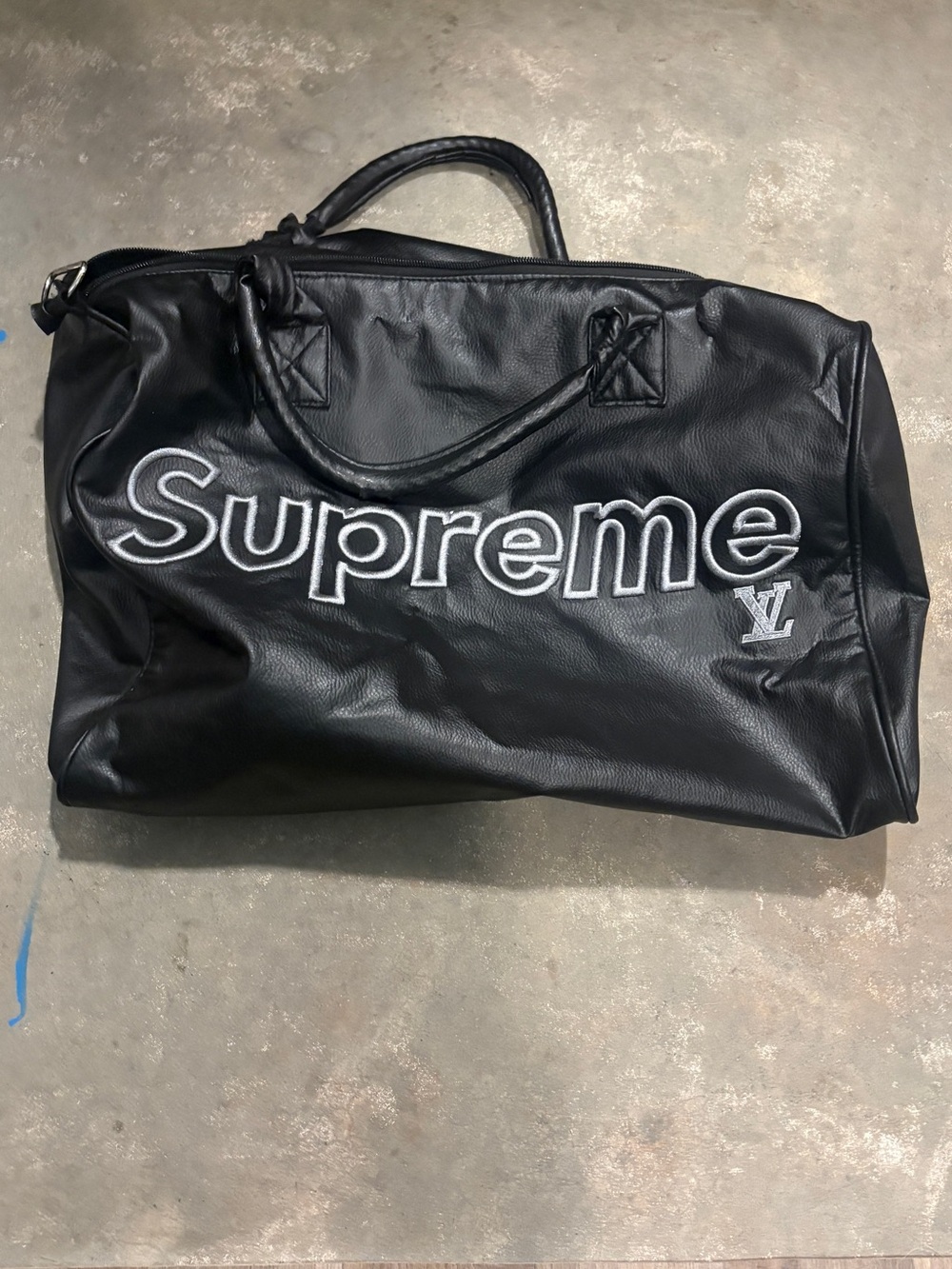 Supreme x LV Black Leather Weekender Bag